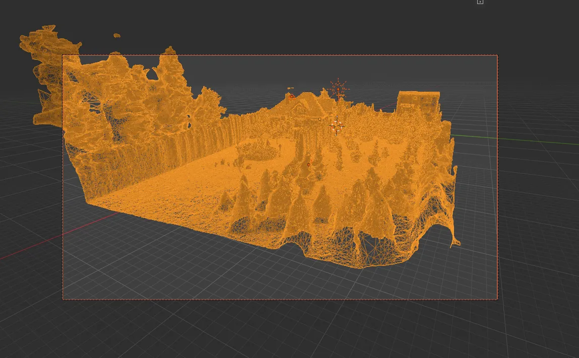 Siatka mesh modelu 3D budynku — geometria obiektu z nalotu dronem