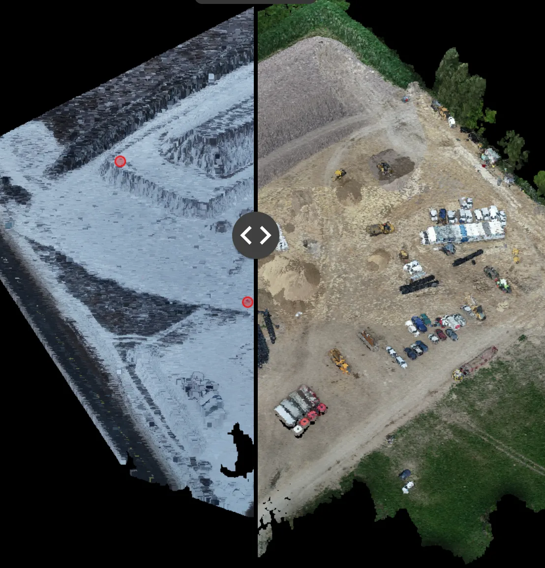 Model 3D składowiska kruszywa — widok przestrzenny z drona