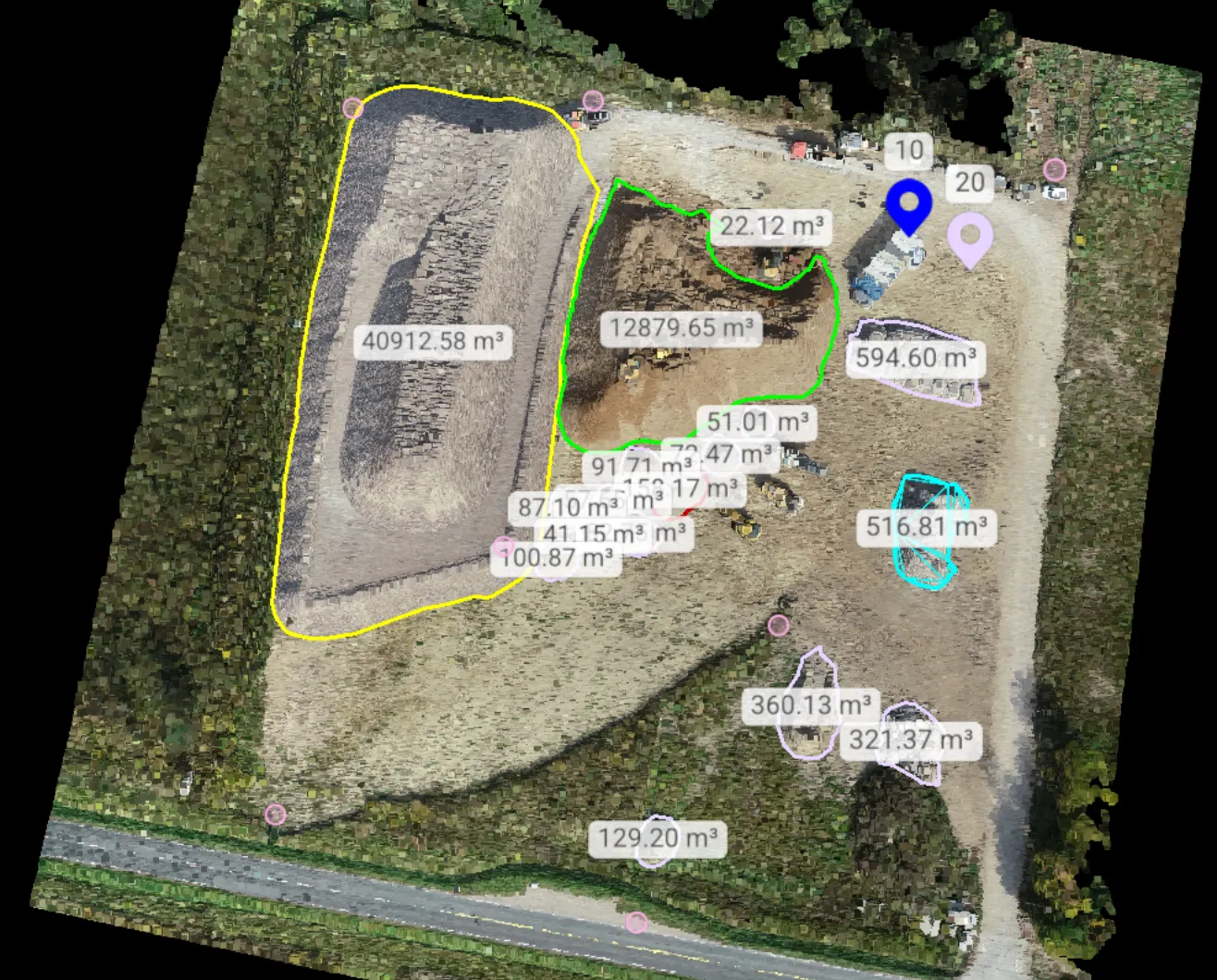 Pomiar objętości składowiska kruszywa dronem